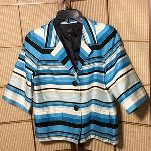 Talbots NWOT jacket coat blazer in teal white black size 10p